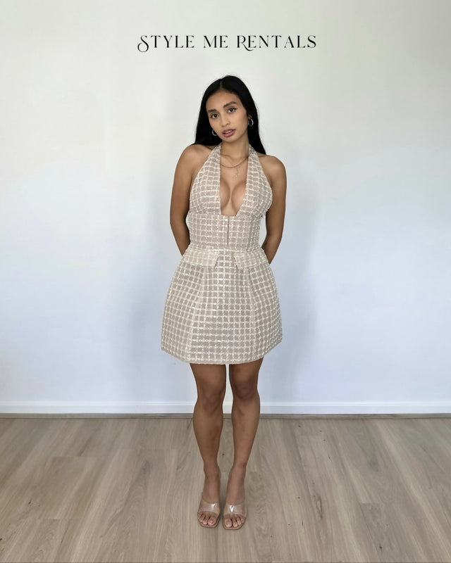 Eliya the Label Roberta Mini Dress Embellished Tan Size XS - Dresses