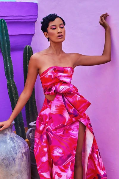 Eliya The Label Zabana Crop and Capri Skirt Set Pink Multi Size XS/ AU 6 - Outfit Sets