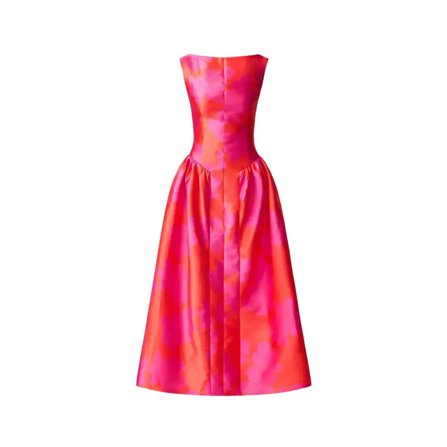 Elliat - Eloise A-Line Midi Dress in Pink & Red - Dresses