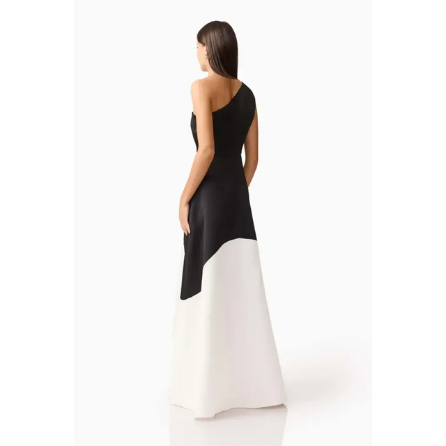 Elliat - Sorrel One Shoulder Gown in Black & White - Dresses