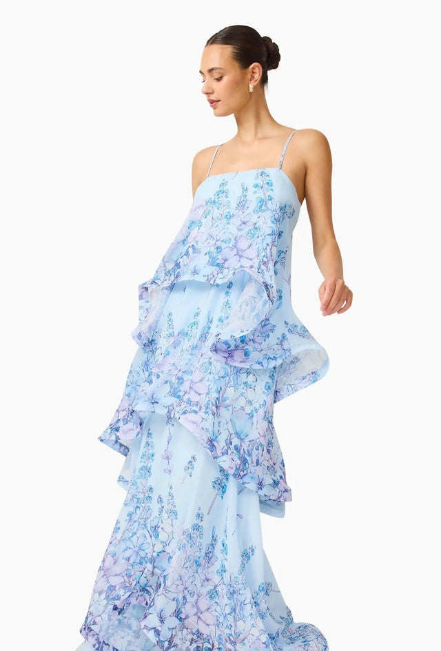 Elliatt Armani Tiered Maxi Dress in Baby Blue Floral - Dresses