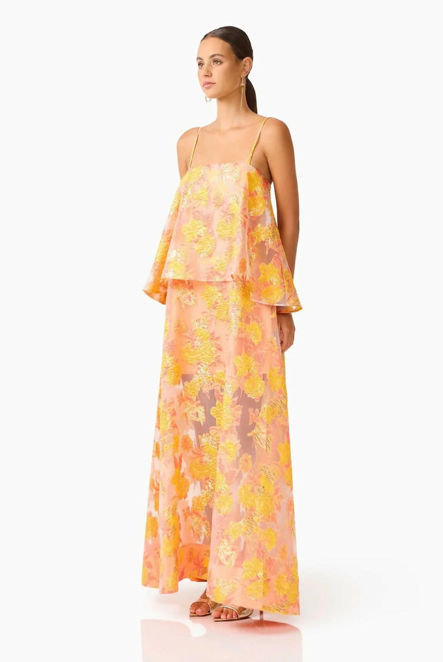 Elliatt Elysia Tiered Gown in Orange Floral - Dresses