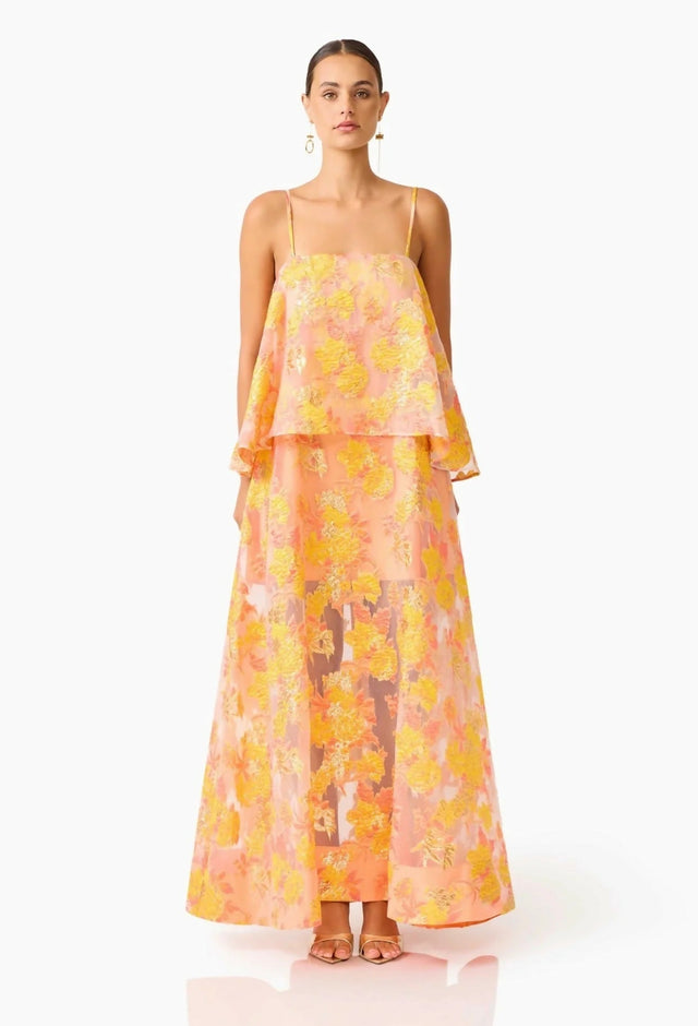 Elliatt Elysia Tiered Gown in Orange Floral - Dresses