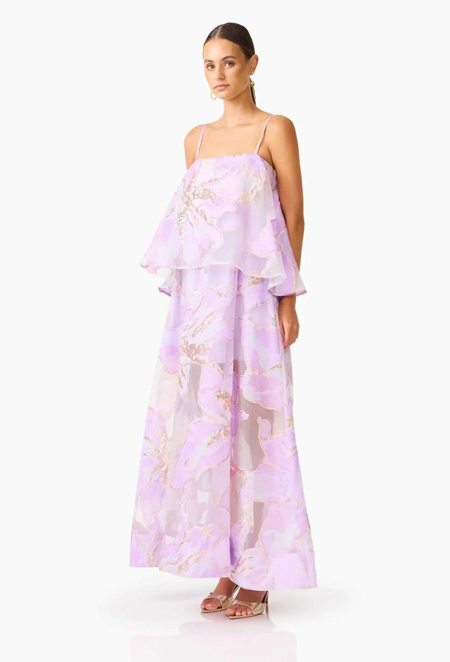 Elliatt Elysia Tiered Gown in Purple Floral - Dresses