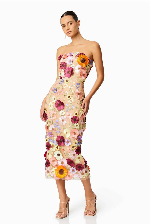 Elliatt Helena Midi Dress in Multi Colour 3D Floral Size 12 - 12 / Mutli - Dresses