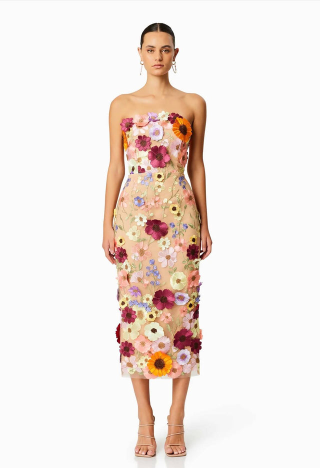 Elliatt Helena Midi Dress in Multi Colour 3D Floral Size 12 - 12 / Mutli - Dresses
