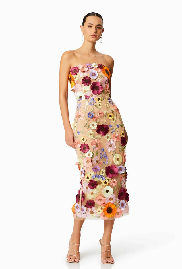 Elliatt Helena Midi Dress in Multi Colour 3D Floral Size 12 - 12 / Mutli - Dresses