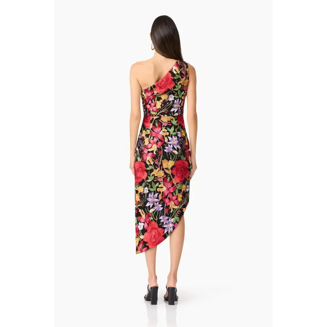 Elliatt Talia Asymmetrical Midi Dress in Black Floral Size 10 - 10 / Multi - Dresses