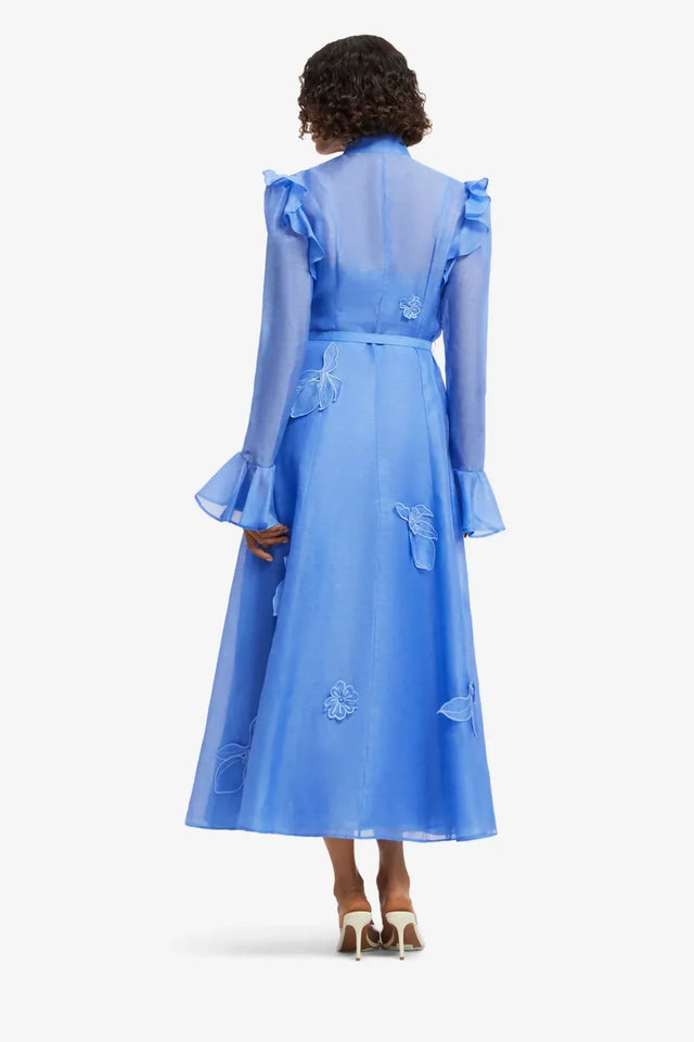 Leo Lin Katrina Appliqué Butterfly Sleeve Midi Dress - Azure
