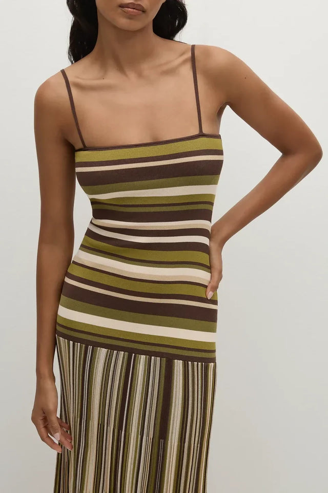 Faithful Essenia Knit Dress in Espresso Pine stripe - 8 / Multi - Dresses