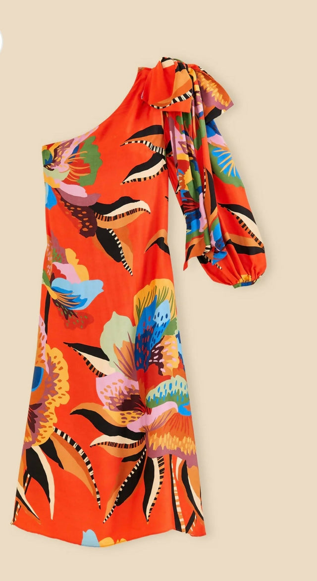 Farm Rio Red Lucy One Shoulder Maxi Dress Print Size 6 & 8 - Dresses