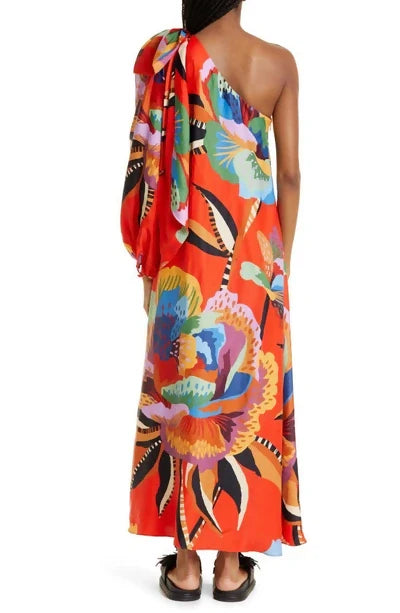 Farm Rio Red Lucy One Shoulder Maxi Dress Print Size 6 & 8 - Dresses