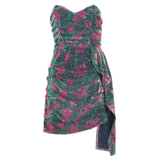 For Love and Lemons Pauline Cosmo Sequin Mini Dress Green Floral Size 8 - Dresses