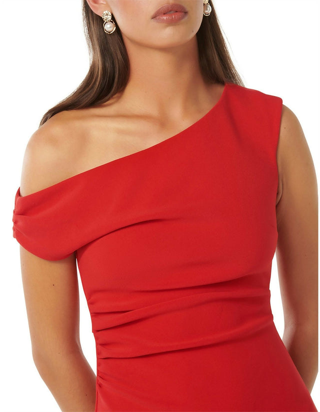 Forever New Alexa Tipped Shoulder Bodycon Midi - 16 / Red - Dresses