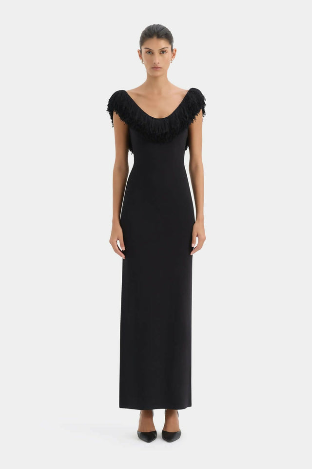 SIR Marcelline Fringe Gown Maxi Dress Black Size 1 / AU 8 & 0 / AU 6