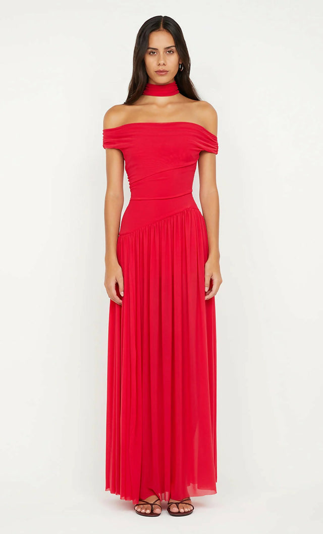 Bec & Bridge Deija Off Shoulder Red Maxi Dress