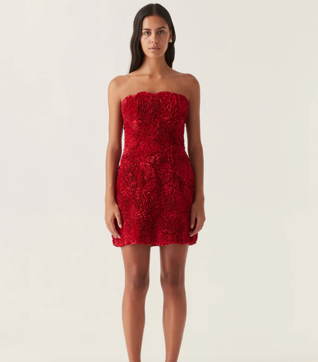 Gazer Rosette Mini Dress Size 6 - 6 / Red - Dresses