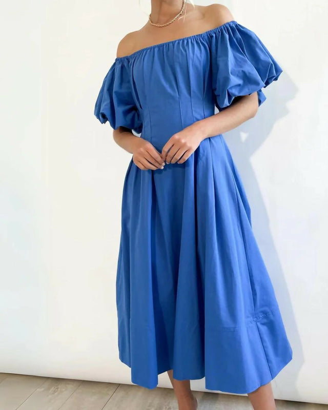 Gingham & Heels Lessey Off Shoulder Maxi Dress in Cobalt - 8 / Blue - Dresses