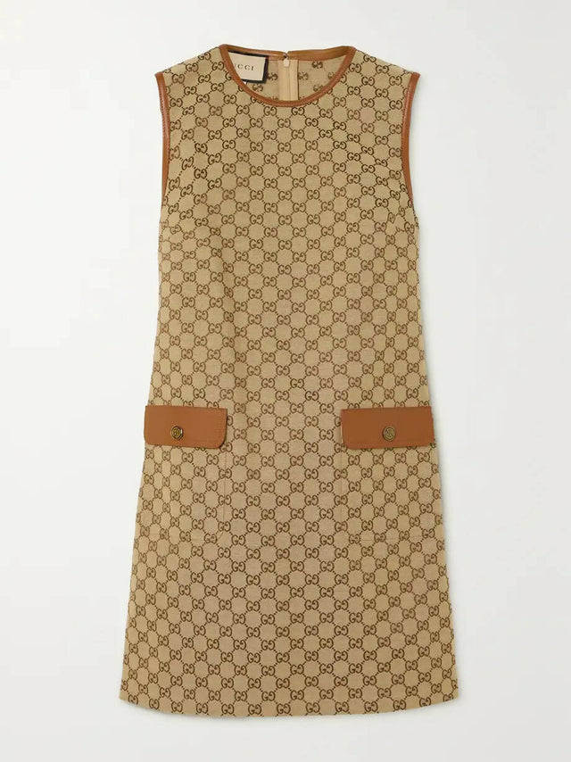 Gucci Print Canvas Leather Trimmed Mini Dress Size S - Dresses