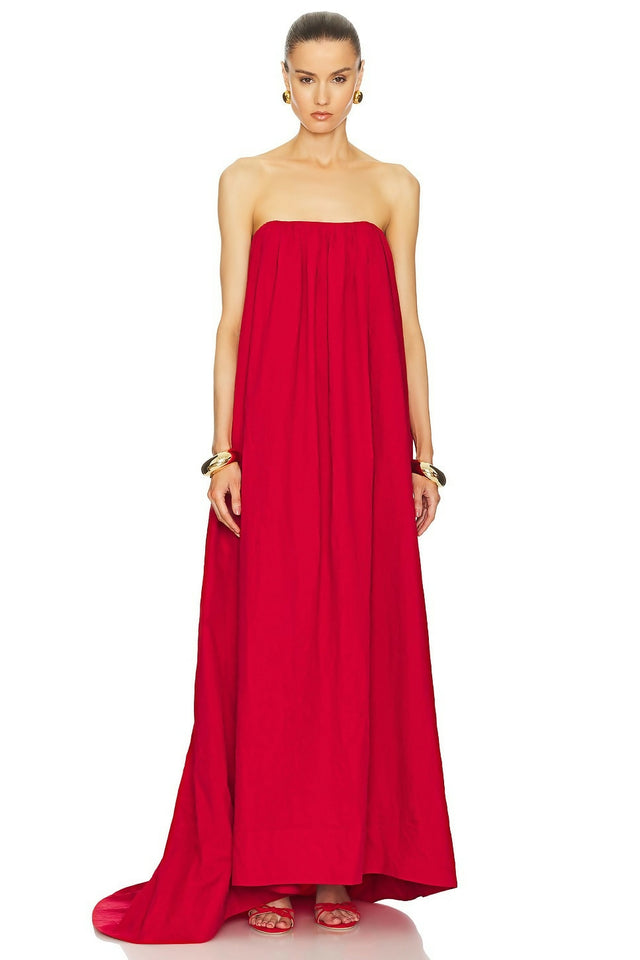 Helsa Studio Crinkle Pleated Gown Very Red