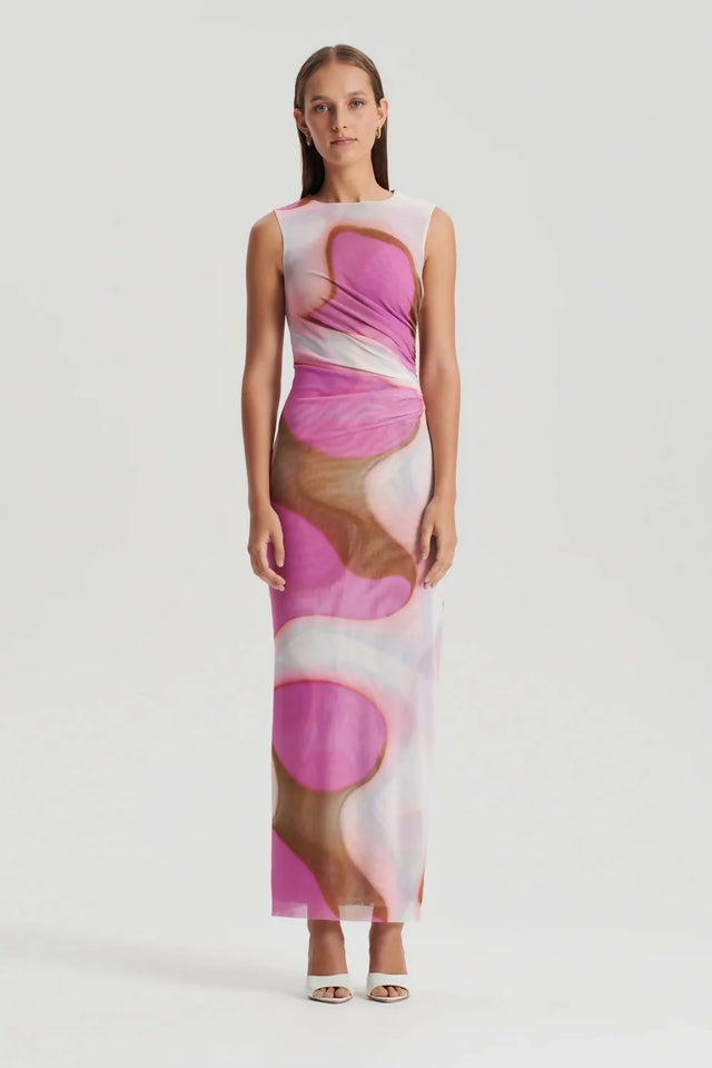 Scanlan Theodore Italian Watercolour Dress Pink/Tan