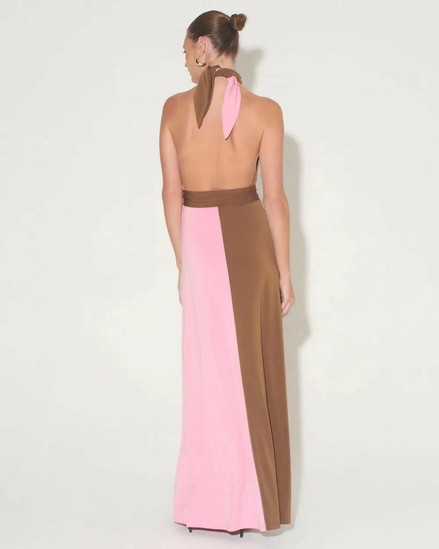 Hansen & Gretel Tempest Halter Wrap Dress In Carob/Pink - 10 / Multi - Dresses