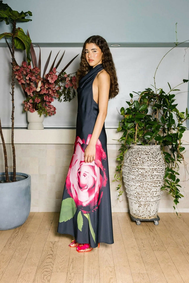 Harper Lu Cowl Slip Halter Dress - 8 / Print - Dresses
