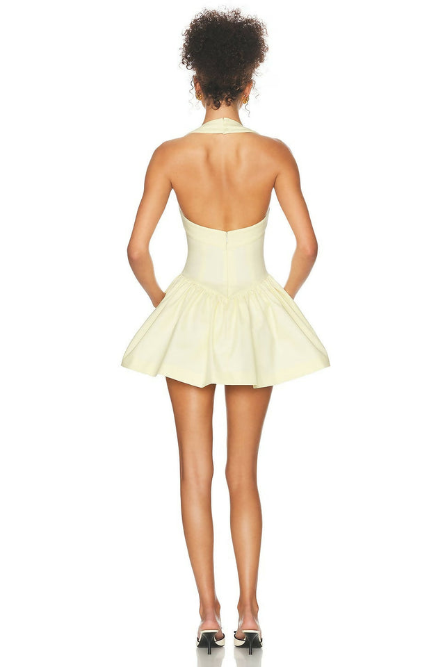 Helsa Fallie Halter Mini Dress Lemon Cream - 8 / Cream - Dresses