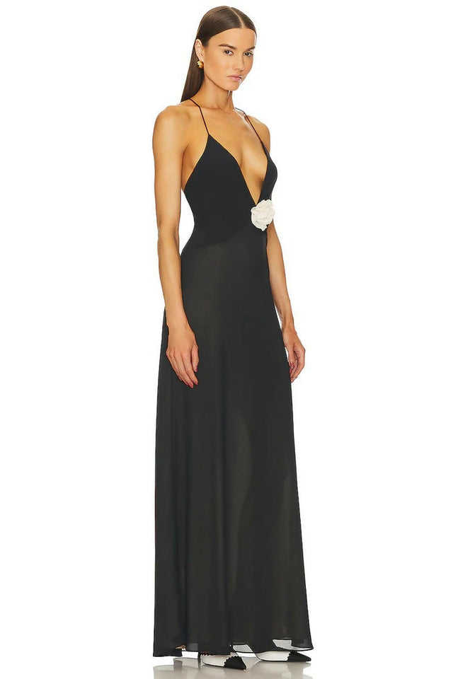 Helsa Sheer Deep V Long Slip Maxi Gown - Dresses