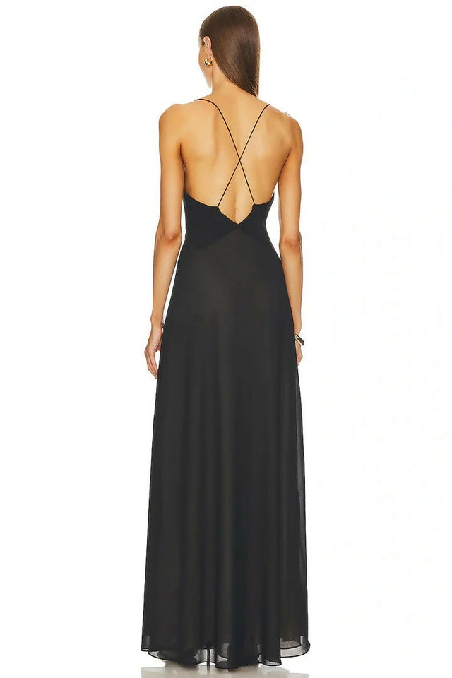 Helsa Sheer Deep V Long Slip Maxi Gown - Dresses