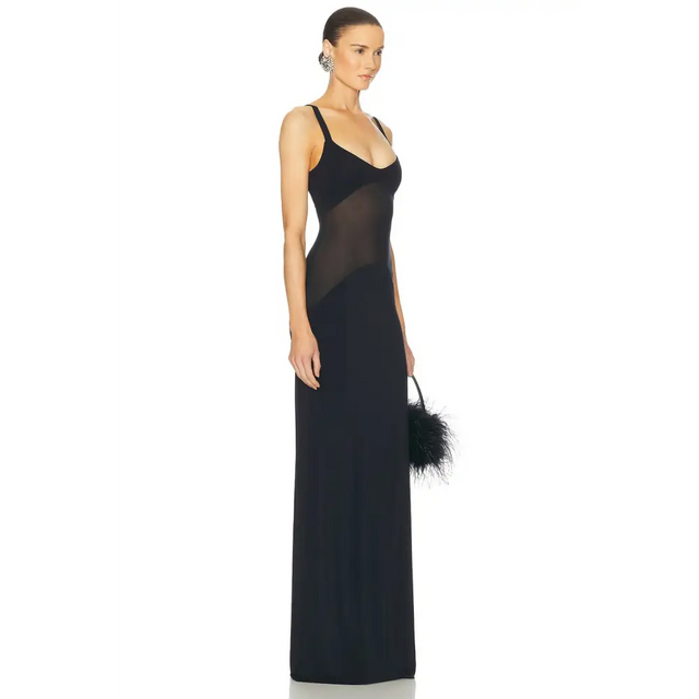Helsa Sheer Knit Curve Maxi Dress - 6 / Black - Dresses