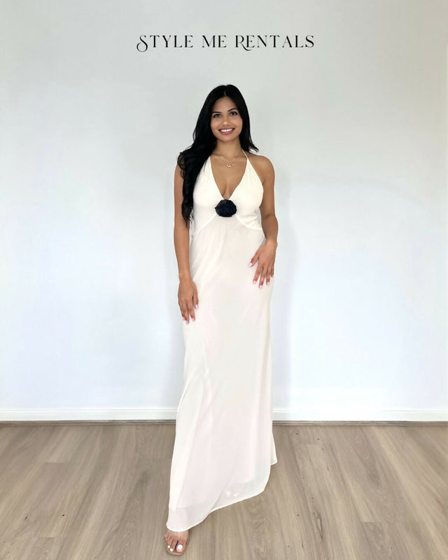 Helsa Studios Sheer Deep V Long Slip Dress Ivory Size XS / AU 6 - 6 / White - Dresses
