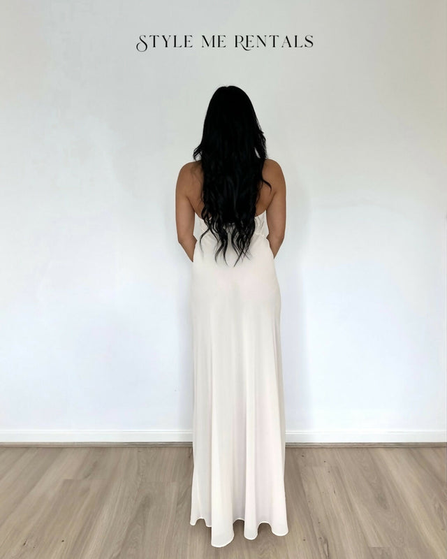 Helsa Studios Sheer Deep V Long Slip Dress Ivory Size XS / AU 6 - 6 / White - Dresses