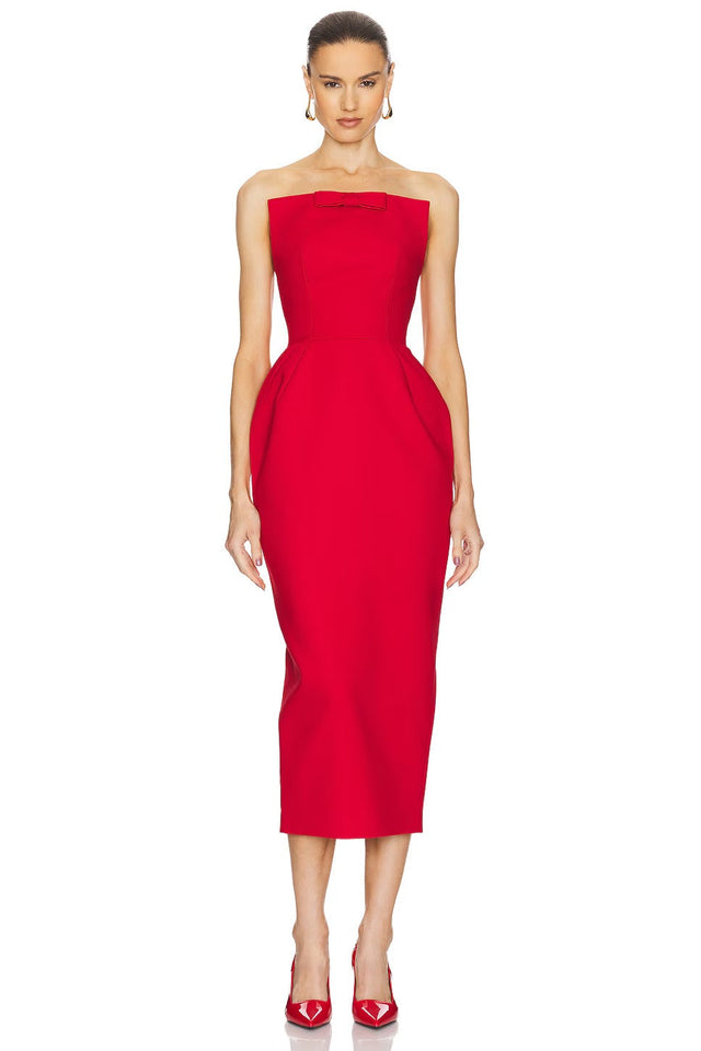 Helsa The S Curve Dress With Bow in Lipstick Red - 6 / Red - Dresses