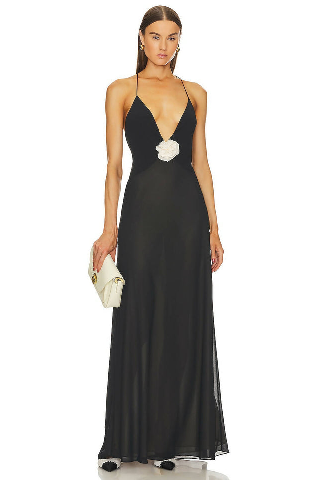 Helsa V Neck Maxi Dress in Black - Dresses