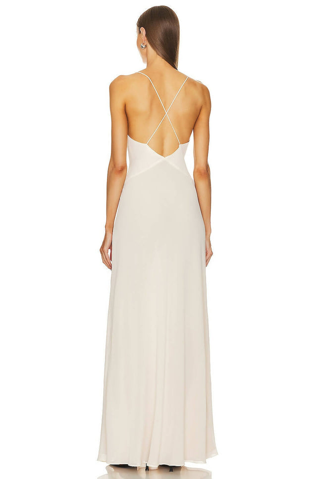 Helsa V Neck Maxi Dress in Ivory - 8 / White - Dresses