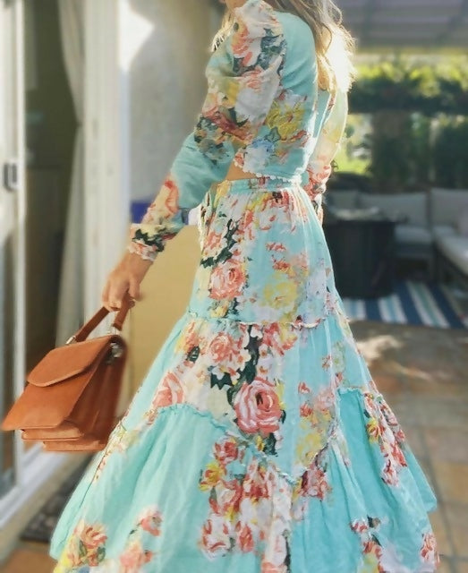 Hemant And Nandita Sage Midi Skirt and Top Set Floral Size Medium - 10 / Floral - Outfit Sets
