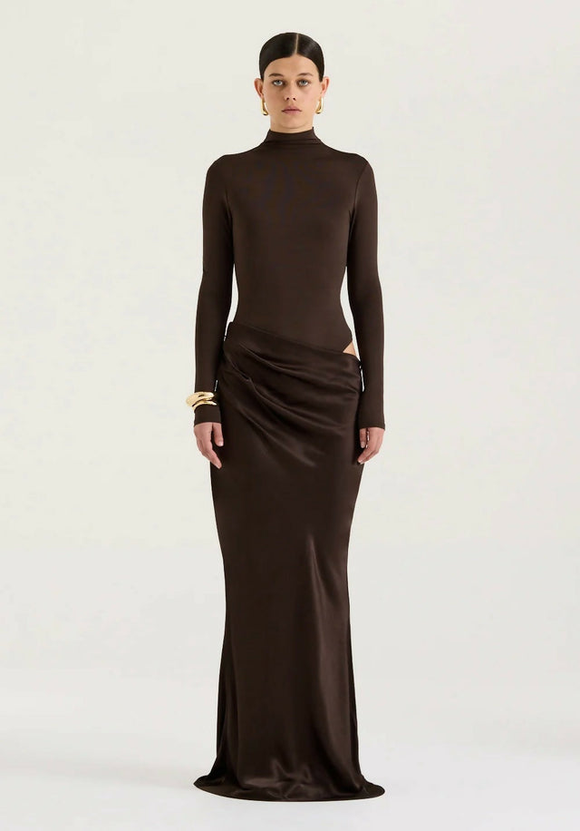Henne Soraia Long Sleeve Maxi Dress Chocolate Size XS - 6 / Brown - Dresses