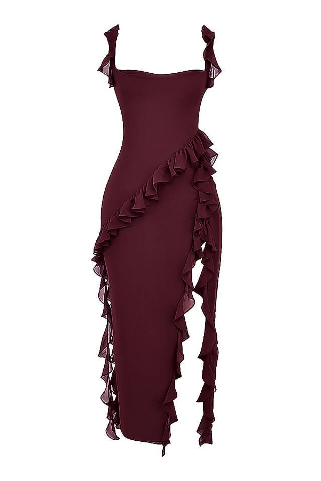 House of CB - House of CB Ariela Mulberry Ruffle Maxi Dress