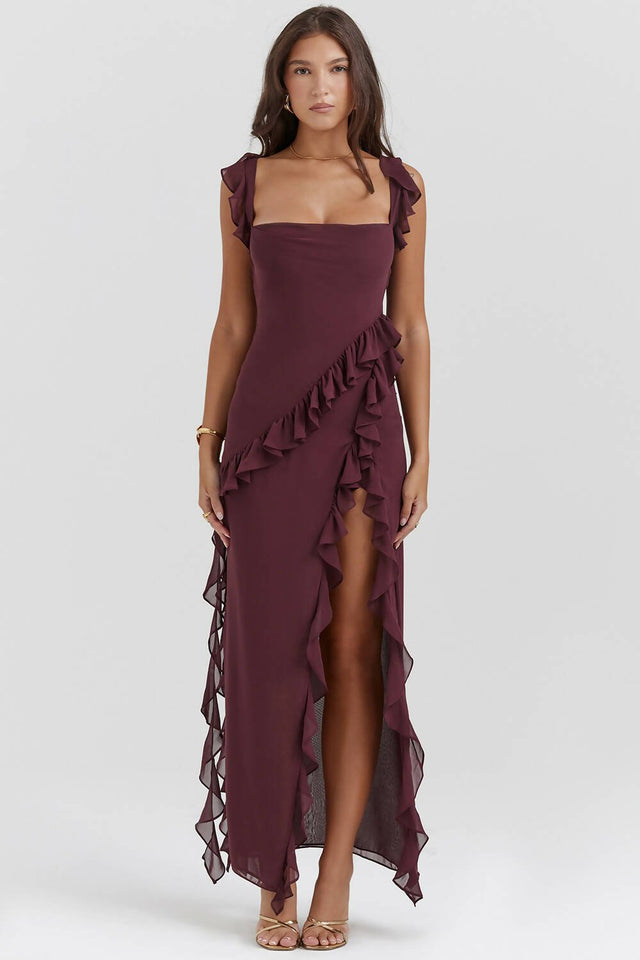House of CB - House of CB Ariela Mulberry Ruffle Maxi Dress