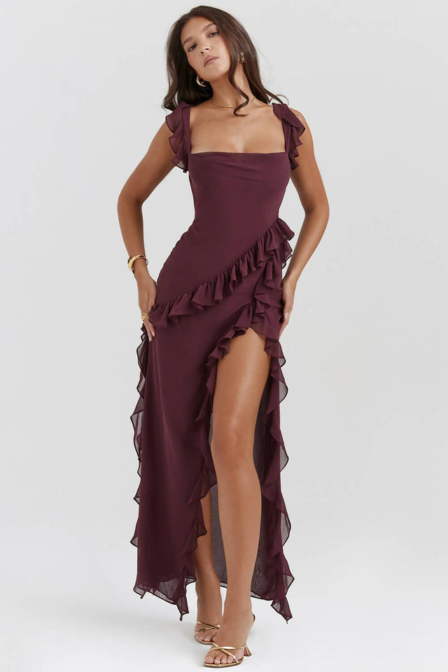 House of CB - House of CB Ariela Mulberry Ruffle Maxi Dress