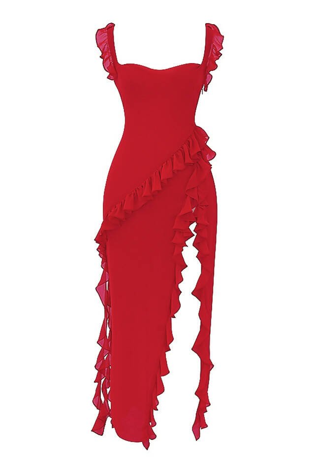 House of CB - House of CB Ariela Ruffle Dress Cherry