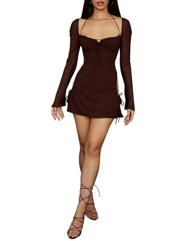 House of CB Baby Cutout Halter Mini Dress - 8 / Brown - Dresses