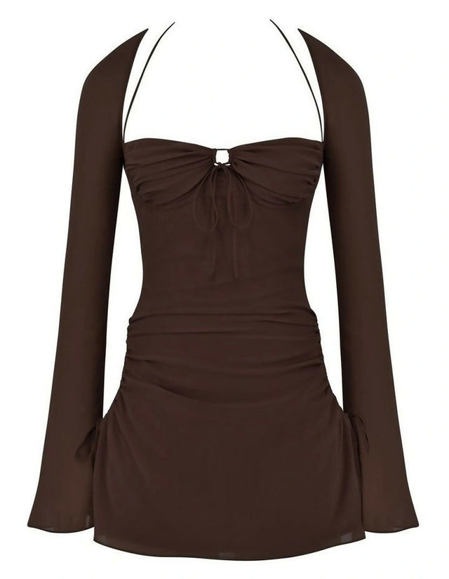 House of CB Baby Cutout Halter Mini Dress - 8 / Brown - Dresses