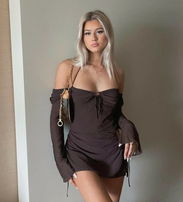 House of CB Baby Cutout Halter Mini Dress - 8 / Brown - Dresses