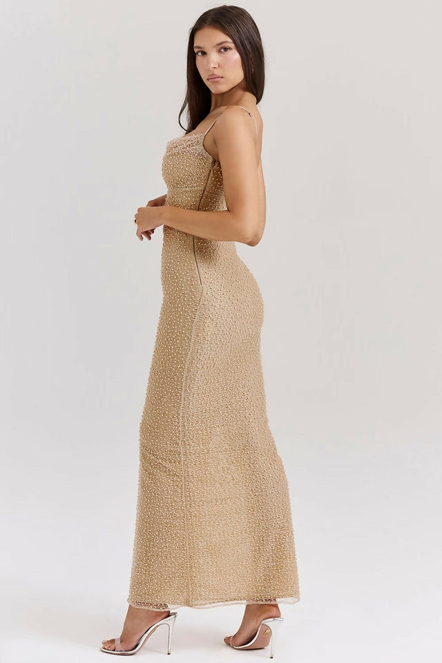 House of CB Calla Pearl Maxi Dress - 8 / Brown - Dresses