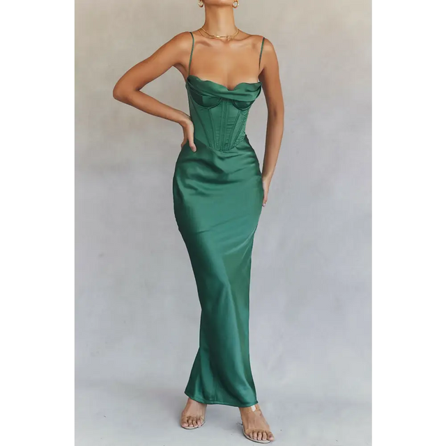 House of CB Charmaine Forest Corset Maxi Dress (Plus Cup Size S) - 8 / Green - Dresses