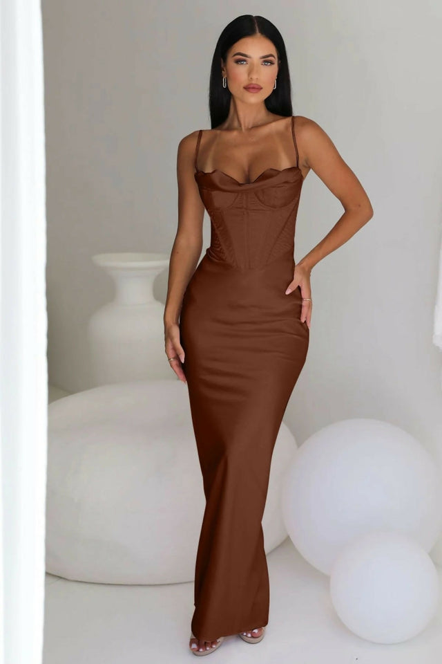 House of CB Charmaine Midi/Maxi Chocolate Brown - Dresses