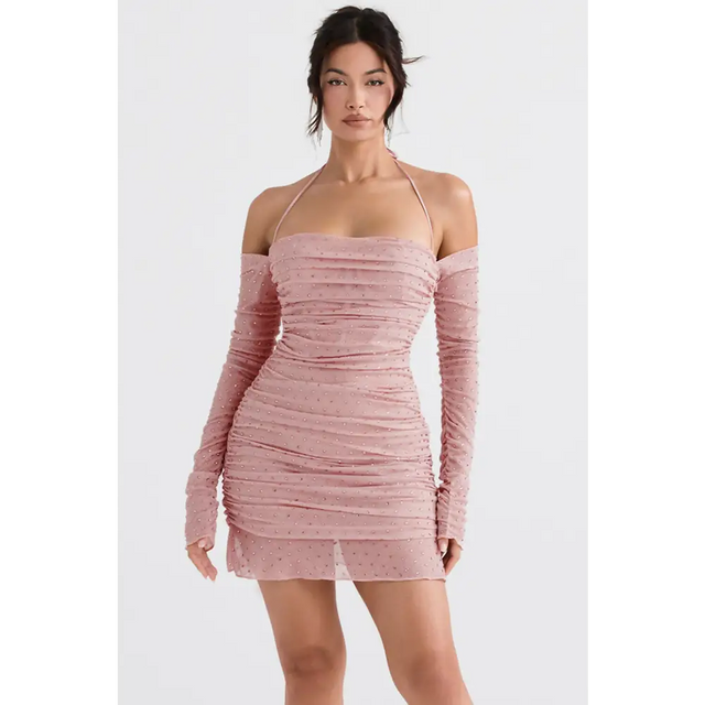 House of CB Estella Soft Pink Crystallised Dress - 6 / Pink - Dresses