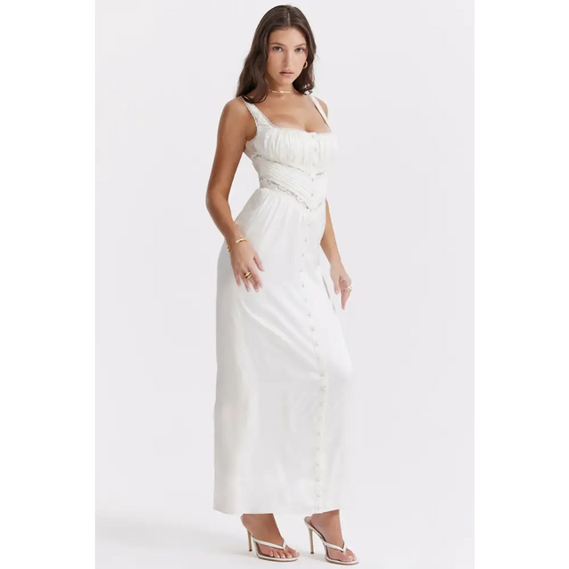 House of CB Illiana Real Silk Maxi Dress - 8 / White - Dresses